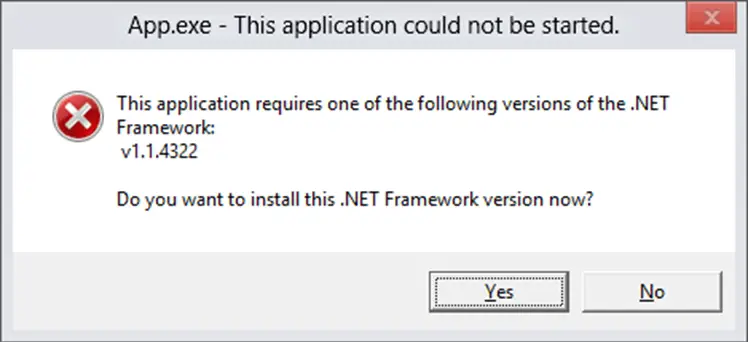 Ошибка this application requires one of the following versions of the net framework